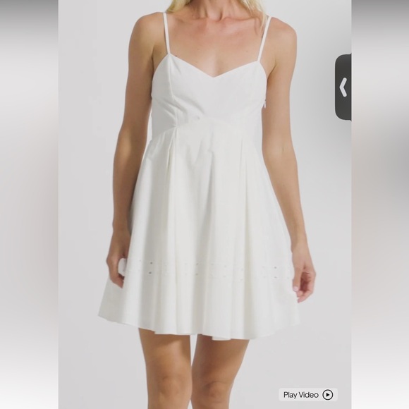 NWT: Derek Lam Eton Embroidered Poplin Eyelet Spaghetti Strap Pleated Mini Dress - Picture 2 of 14